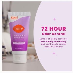 Lume sample size (travel size) whole body deodorant 14 grams each tube.
